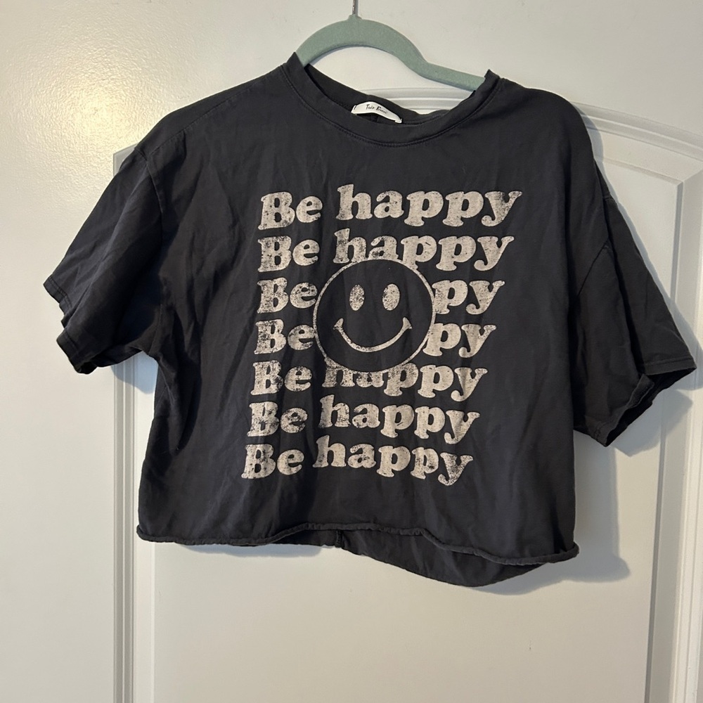 Gray 'Be Happy' Cropped T-Shirt size s/m